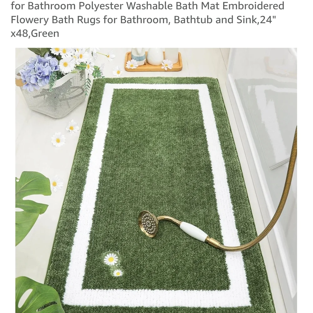 Green and White Floral Rug